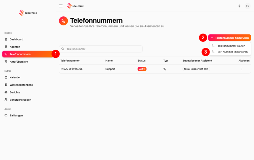 Telefonnummer im ScaleTalk-Kundenkonto importieren