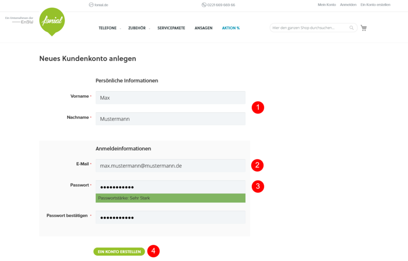fonial Shop Benutzerkonto erstellen Schritt 2