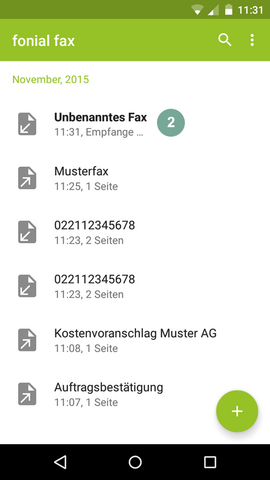 Neues Fax im Fax Journal fonial E-Fax-App