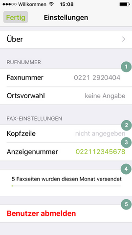 Einstellungen der fonial E-Fax-App