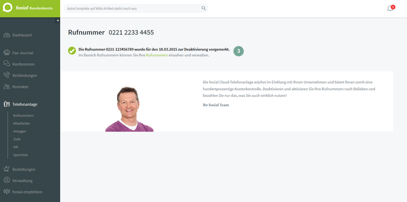 fonial Kundenkonto Rufnummern deaktivieren Schritt 3