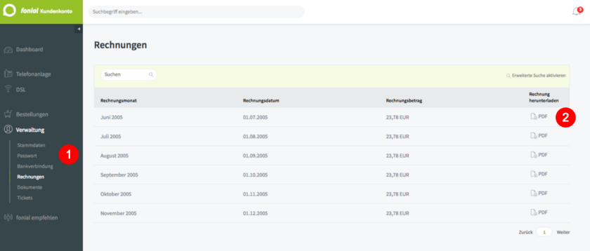Rechnungen downloaden