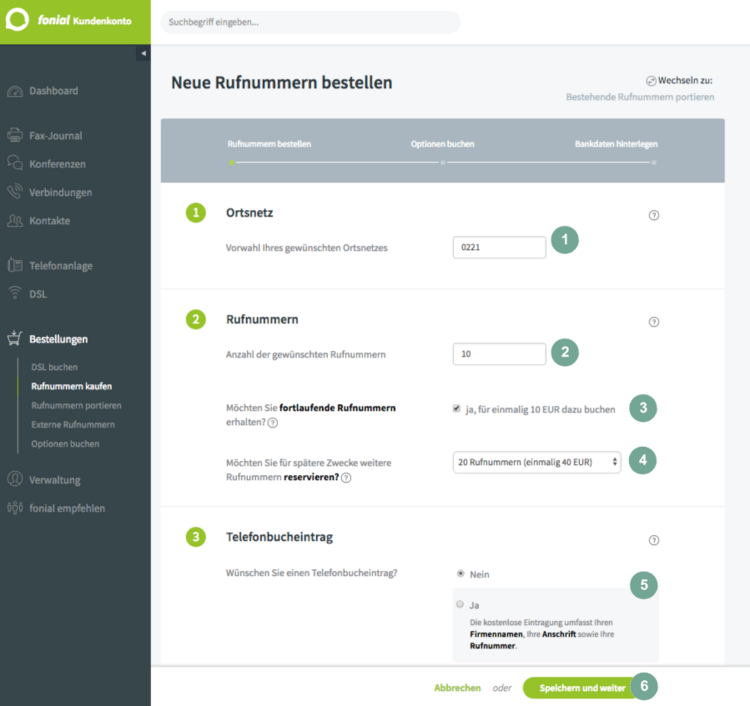 fonial Kundenkonto Neue Rufnummer bestellen