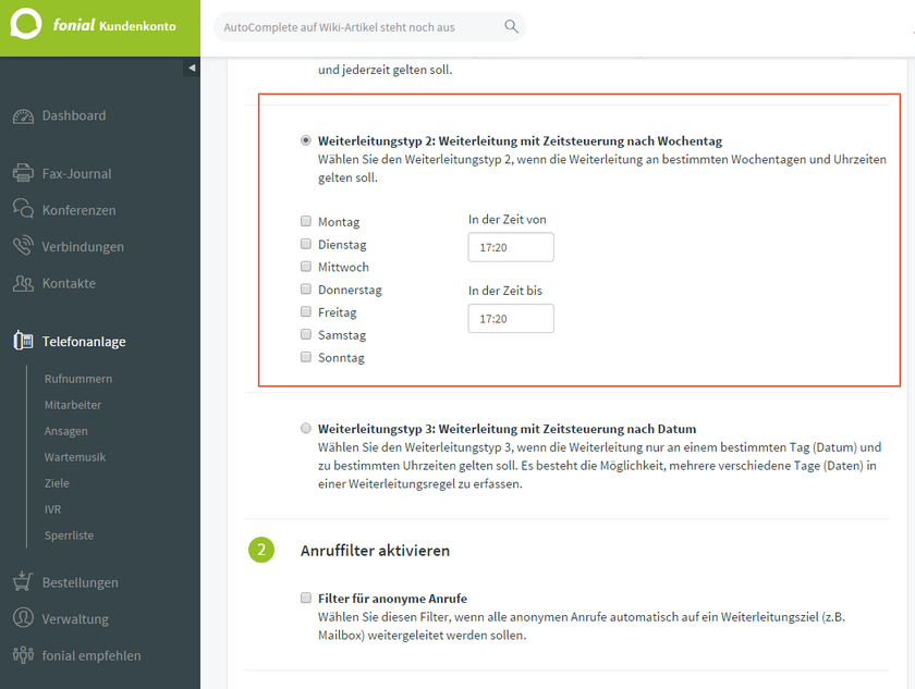 Funktionen Anrufweiterleitung Schritt 3