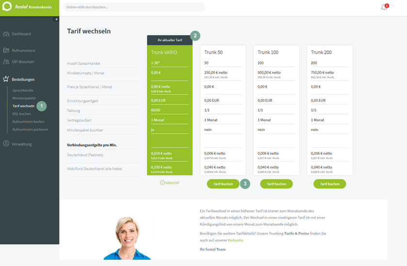 fonial Trunking: Tarif wechseln