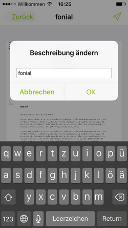 Fax-Titel bearbeiten fonial E-Fax-App