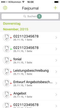 Faxjournal Suche fonial E-Fax-App