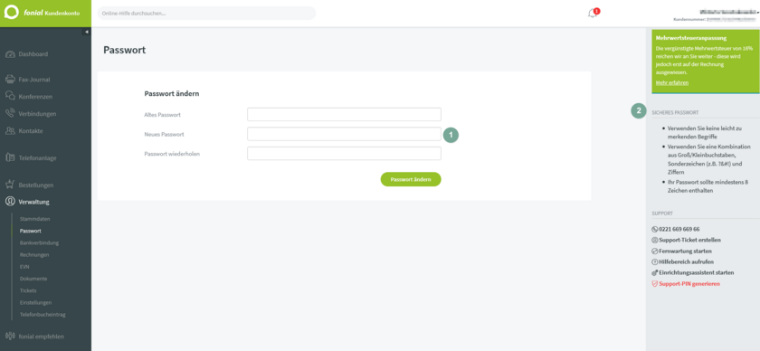 fonial Kundenkonto Passwort ändern