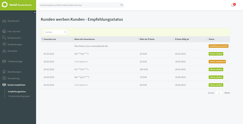 Kunden werben Empfehlungsstatus