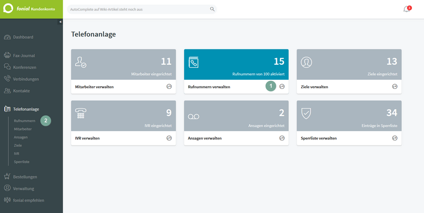 fonial Kundenkonto Rufnummern verwalten