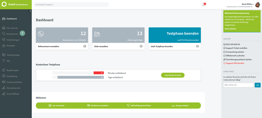 Funktionen Dashboard Konferenzen Startseite