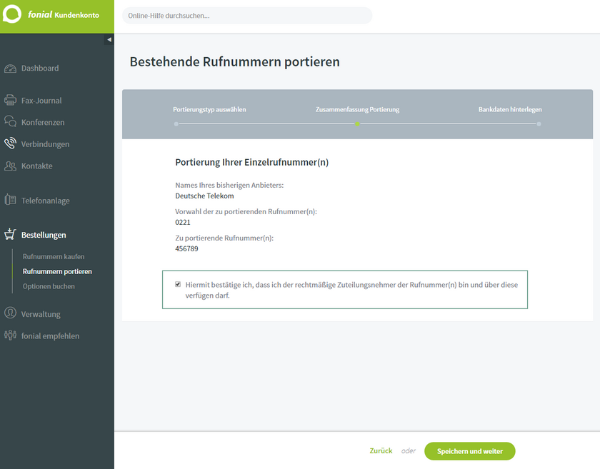 Überprüfung des Portierungsauftrags