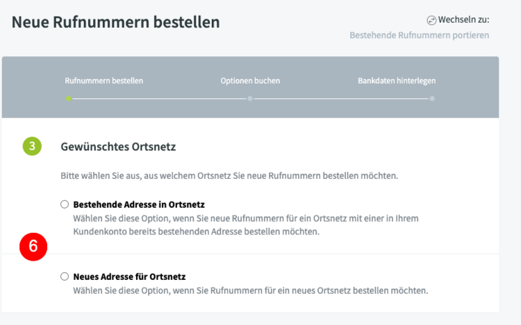 Bestellprozess Rufnummern Ortsnetz Gewerbekunden