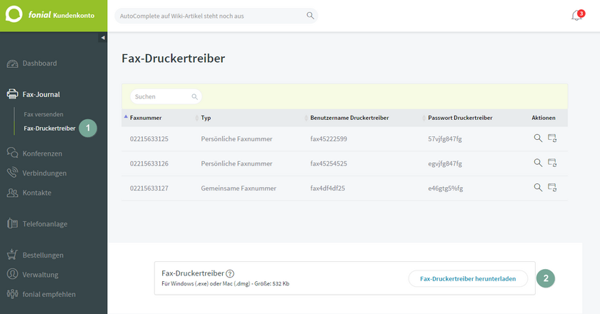 Funktionen Übersicht Fax-Druckertreiber