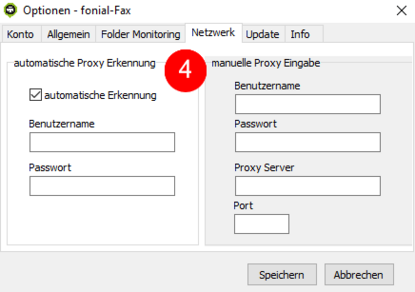 Optionen Menü Faxdruckertreiber fonial für Windows