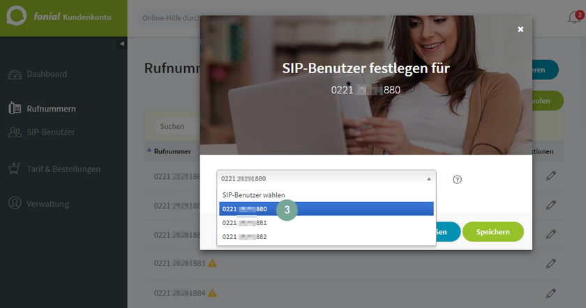 SIP-Benutzer und Rufnummern festlegen