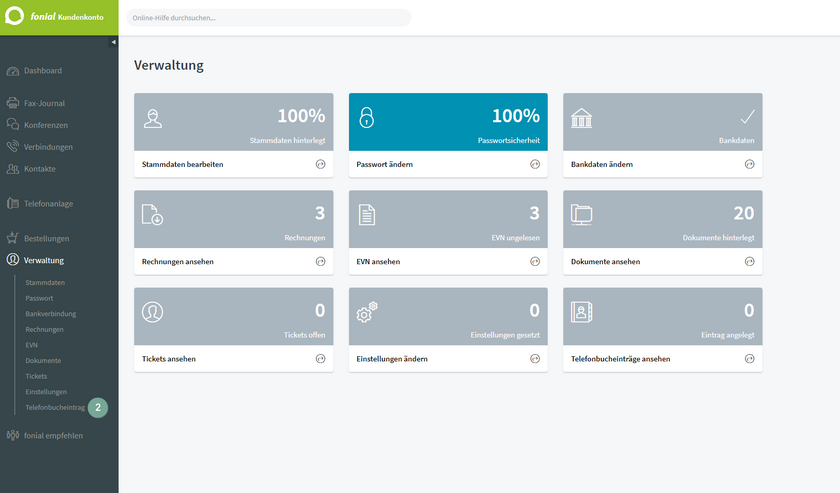 Kundenkonto fonial Telefonbucheintrag
