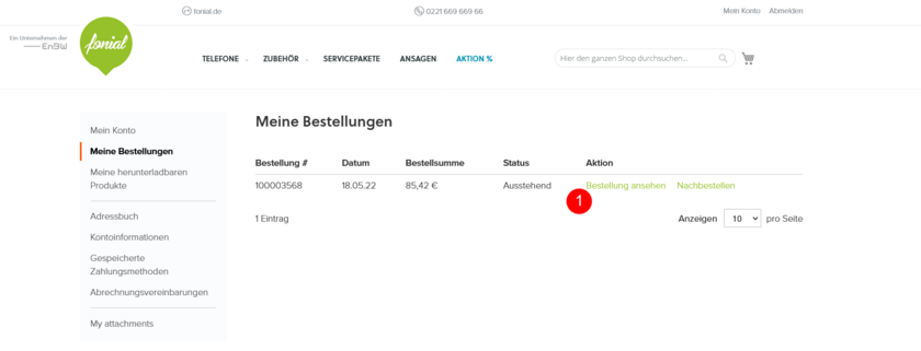 fonial Shop: Benutzerkonto Adressbuch ergänzen