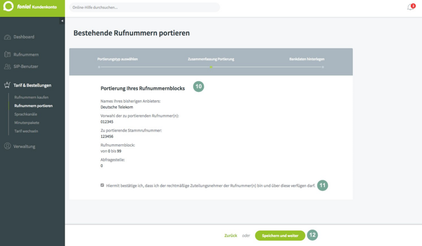 Zusammenfassung Portierungsauftrag Rufnummernblock