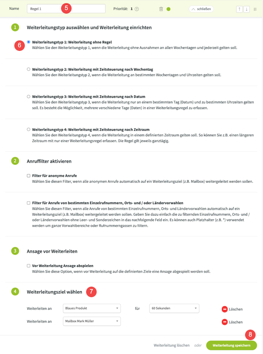 Warteschleife Rufnummernzuweisung