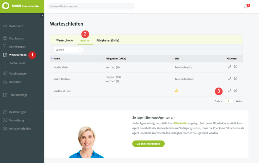 Warteschlange: Agent bearbeiten