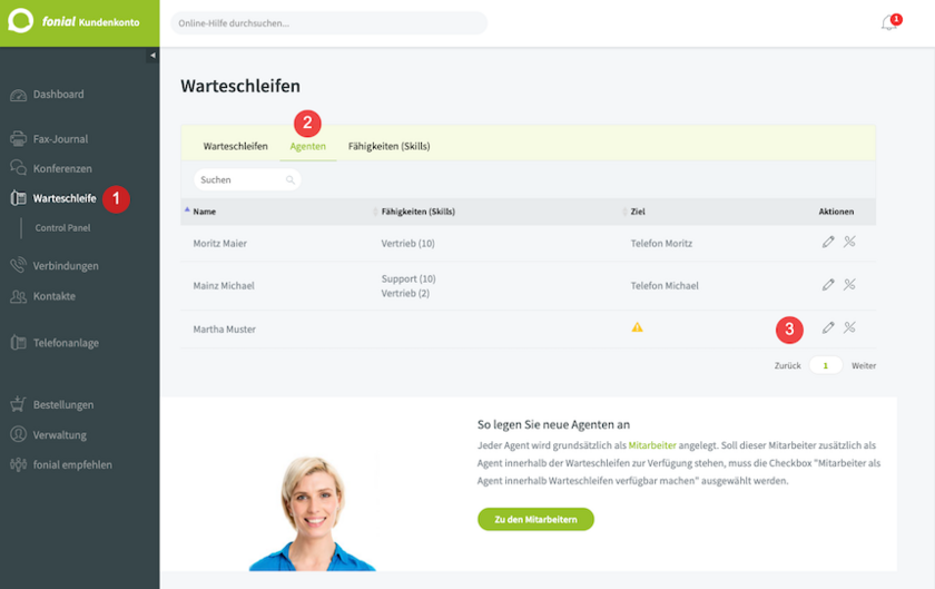 Warteschlange: Agent bearbeiten