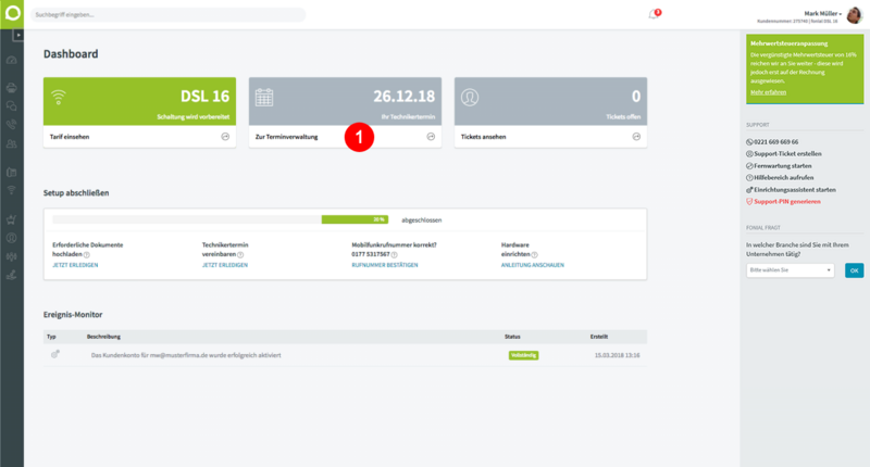 Dashboard Anschlusstermin