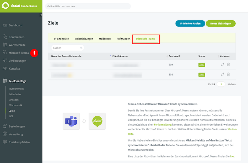 Microsoft Teams Ziele einrichten