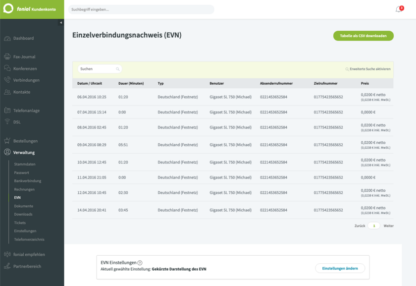 Einzelverbindungsnachweis (EVN)