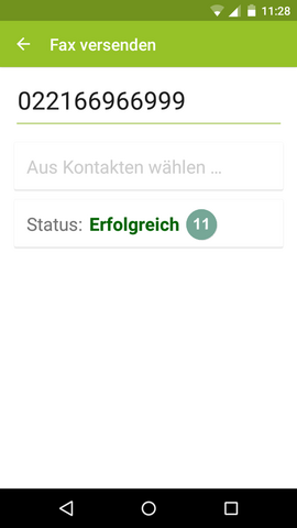 Ansicht fonial E-Fax-App Sendestatuts erfolgreich