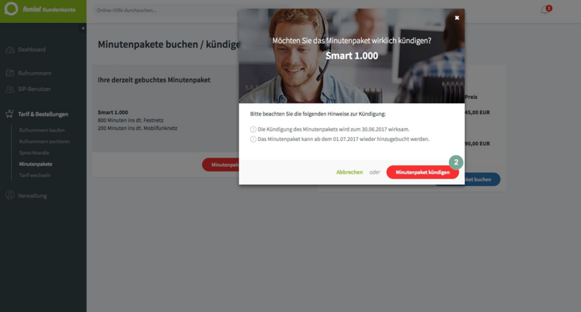 Information zur Minutenpaket-Kündigung
