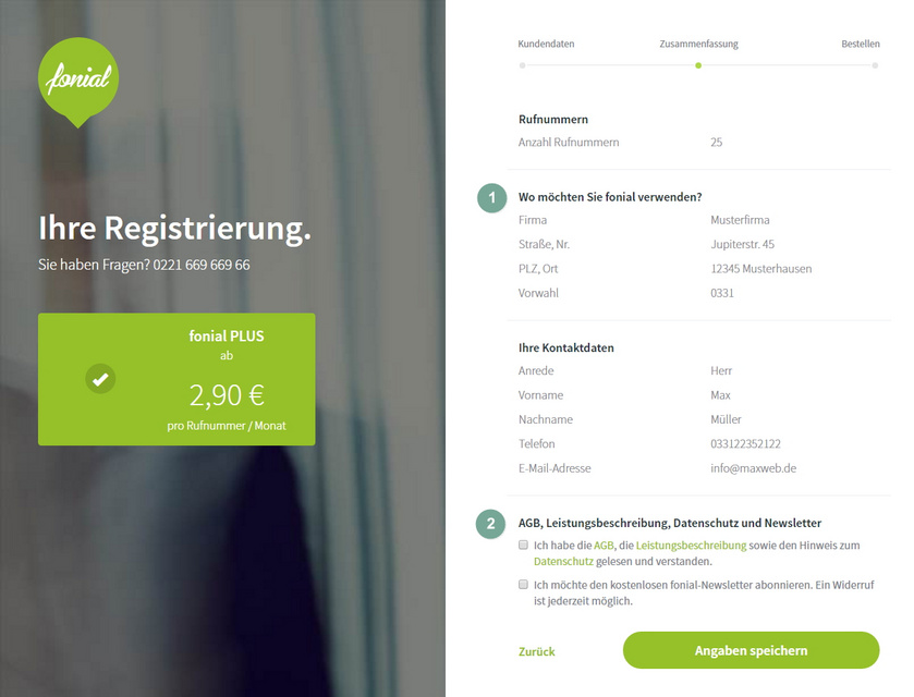 Kontrollübersicht Kundendaten