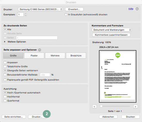 Fax versenden aus PDF-Reader Schritt 2