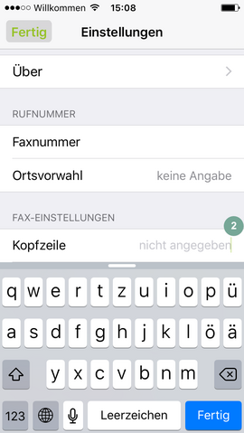 fonial E-Fax-App Kopfzeile bearbeiten