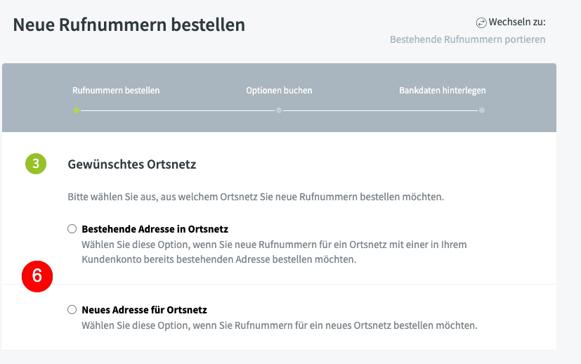 Bestellprozess Rufnummern Ortsnetz Gewerbekunden