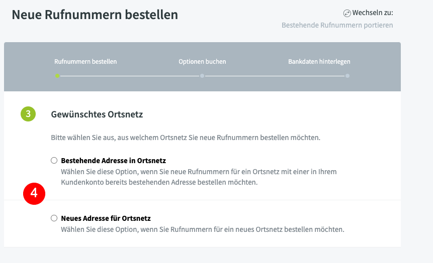 Bestellprozess Rufnummern Ortsnetz Privatkunden