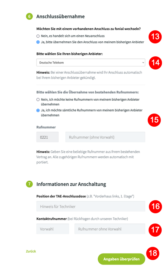 Eingabe der Daten