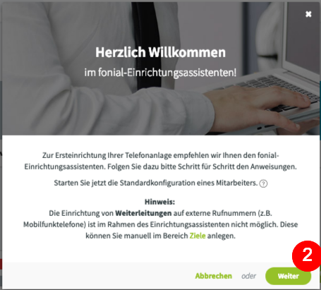 Einrichtungsassistent Hinweis