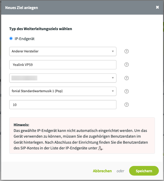 Yealink VP59: Ziel anlegen