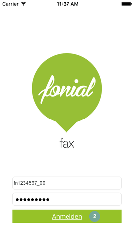 E-Fax-App Anmeldung