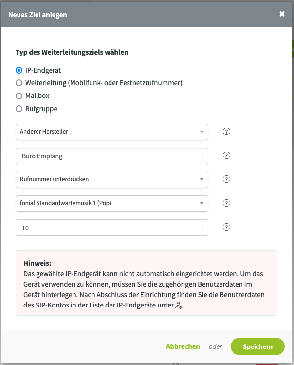 snom D140: Ziel anlegen