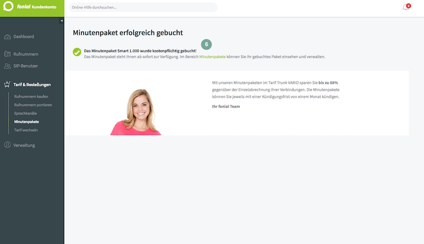 Bestätigung Buchung Minutenpaket