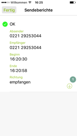 Sendebericht fonial E-Fax-App